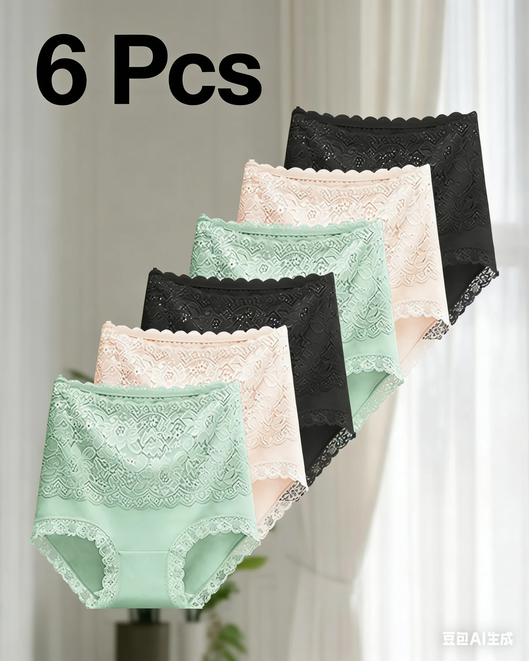 Women's Floral Lace High Waist Hip Lifting Cotton Briefs (3 Pack / 6 Pack) - Image 10