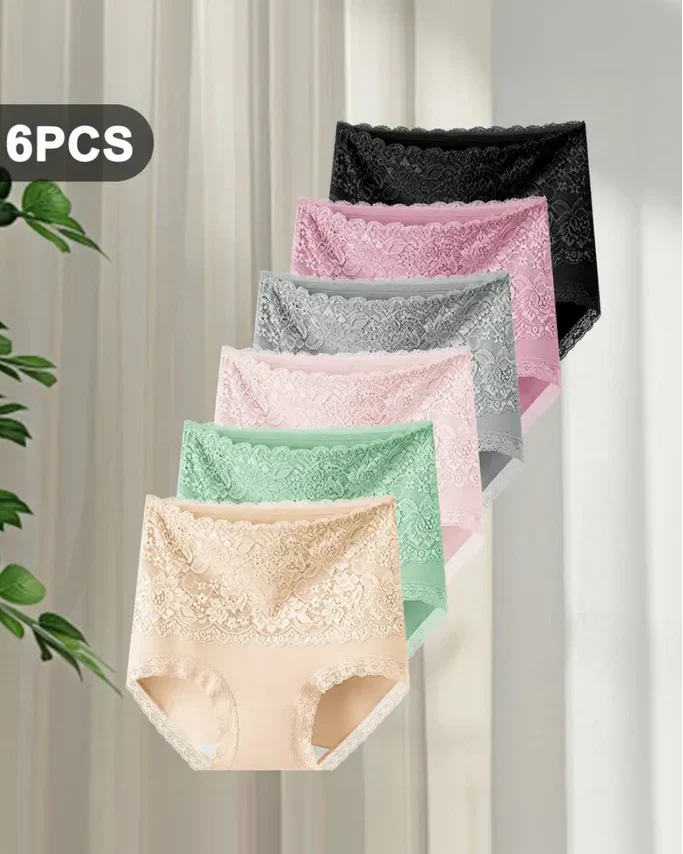 Women's Floral Lace High Waist Hip Lifting Cotton Briefs (3 Pack / 6 Pack) - Image 8