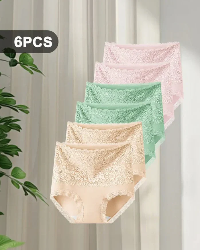 Women's Floral Lace High Waist Hip Lifting Cotton Briefs (3 Pack / 6 Pack) - Image 9