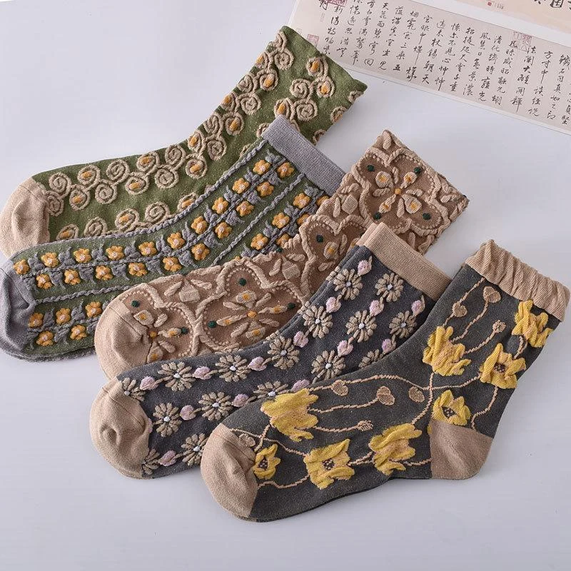 5 Pairs Womens Floral Socks - Image 5