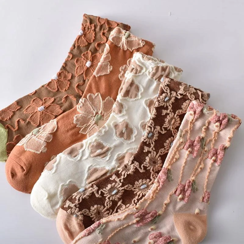 5 Pairs Womens Floral Socks - Image 9