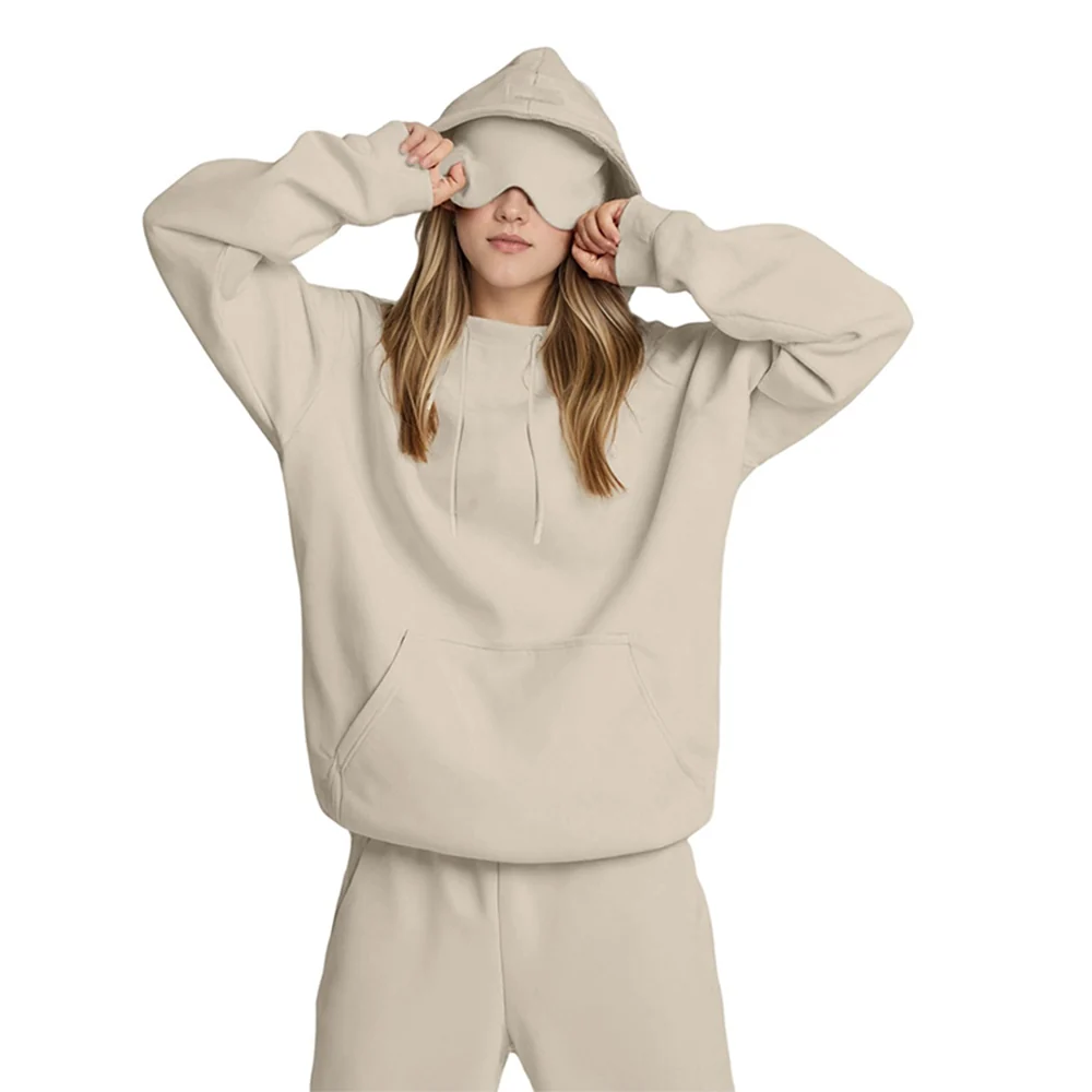 Airplane Model Travel Hoodie Eye Mask Built in Long Sleeve Oversized Sweatshirt - Image 11