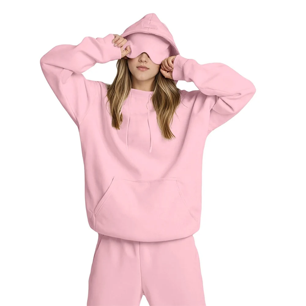 Airplane Model Travel Hoodie Eye Mask Built in Long Sleeve Oversized Sweatshirt - Image 4
