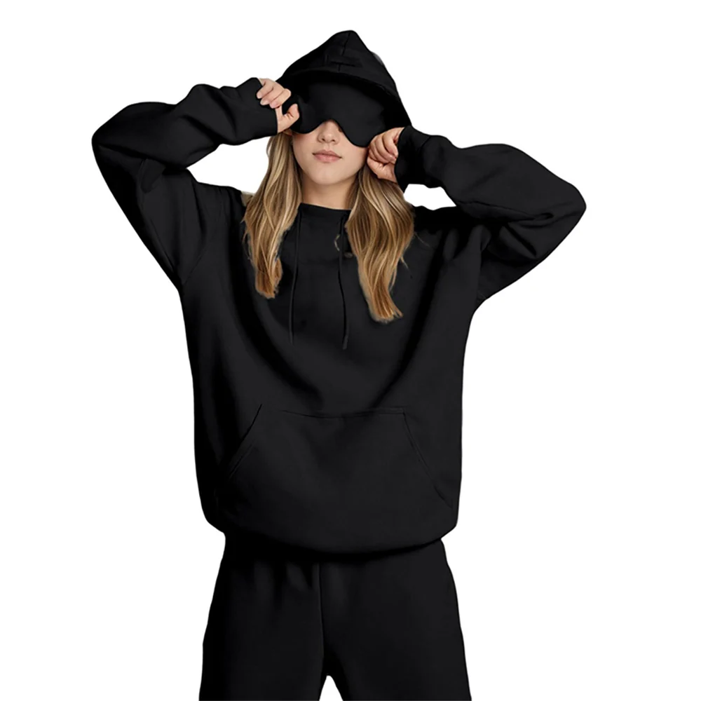 Airplane Model Travel Hoodie Eye Mask Built in Long Sleeve Oversized Sweatshirt - Image 8