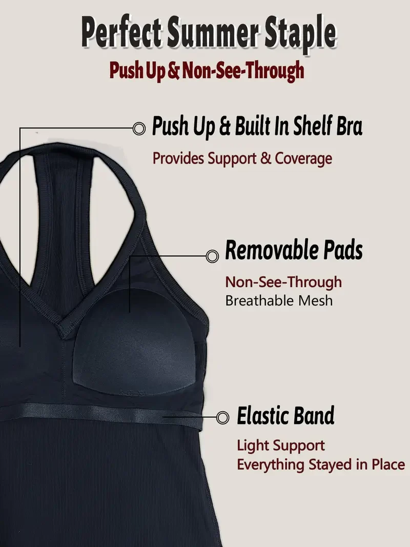 Built-in Bra Ribbed Solid Tank Top - Image 4