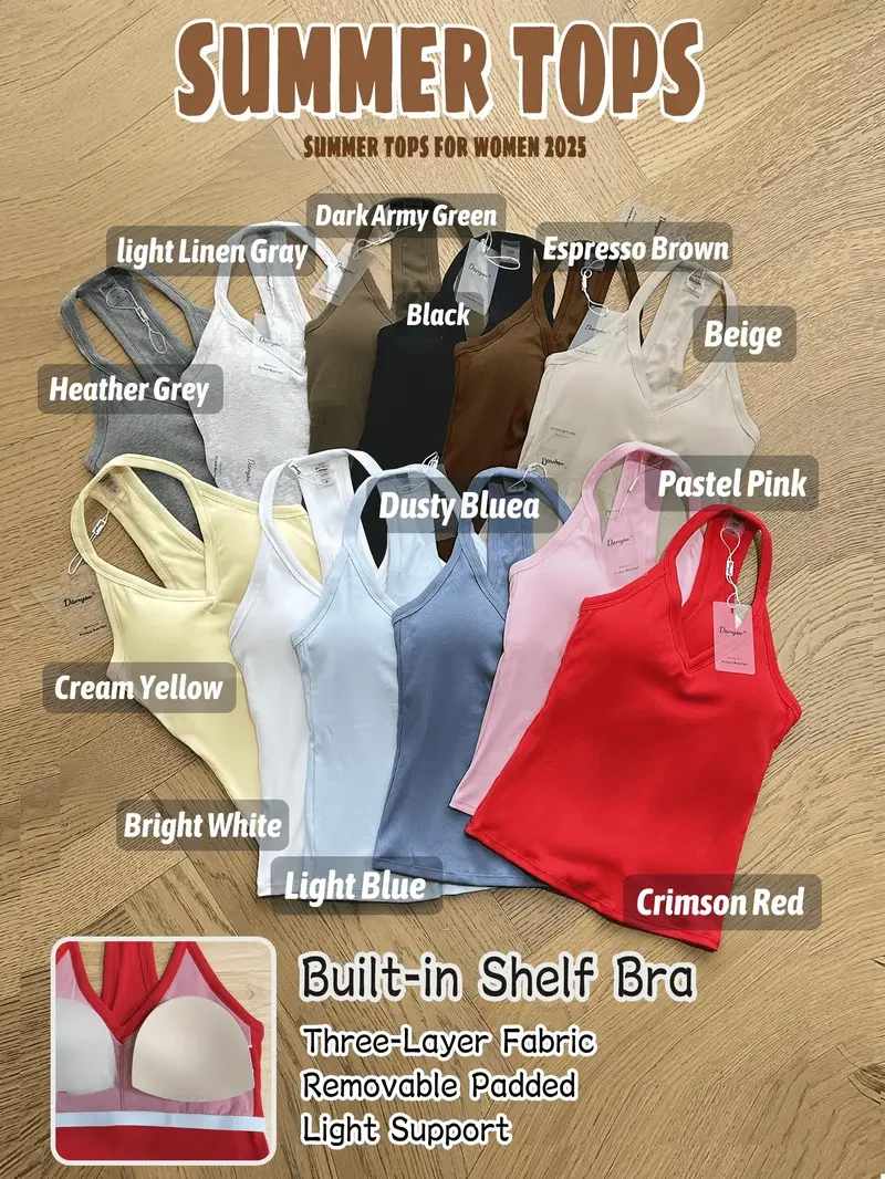 Built-in Bra Ribbed Solid Tank Top - Image 9