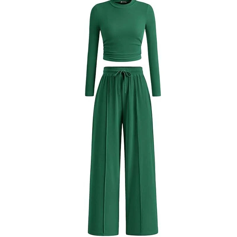Crop Top Straight Leg Pants 2-Piece Lounge Set - Image 2