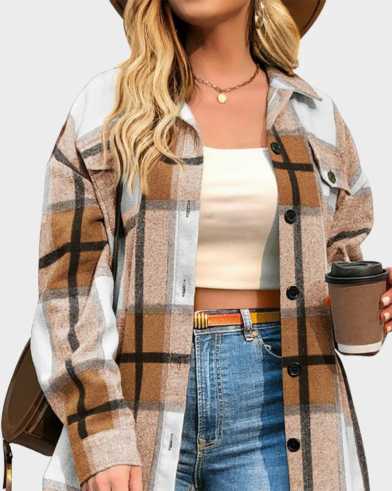 Casual Plaid Flannel Shirt Jacket - Image 2
