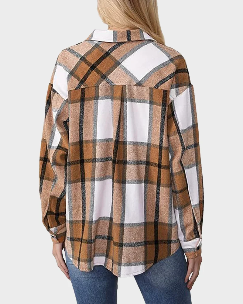 Casual Plaid Flannel Shirt Jacket - Image 3