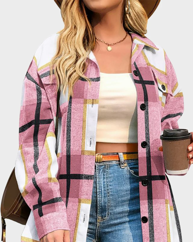 Casual Plaid Flannel Shirt Jacket - Image 4