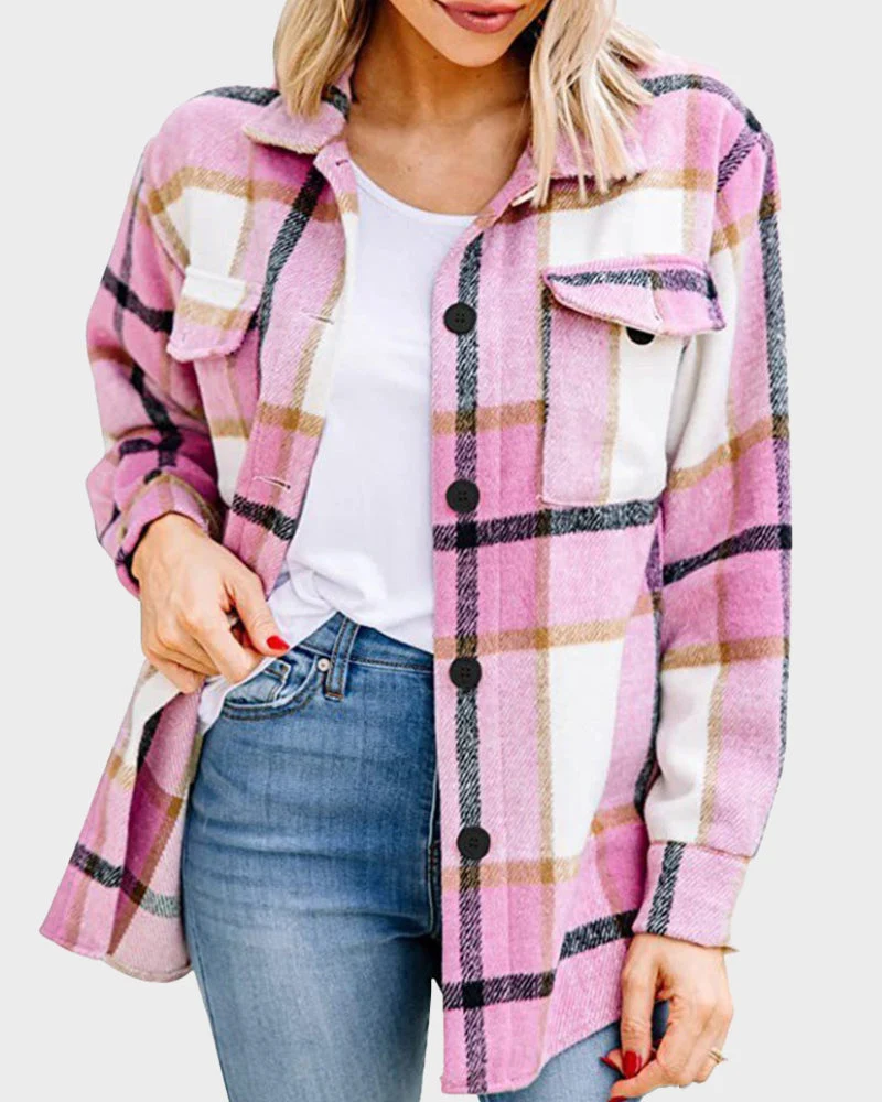 Casual Plaid Flannel Shirt Jacket - Image 5