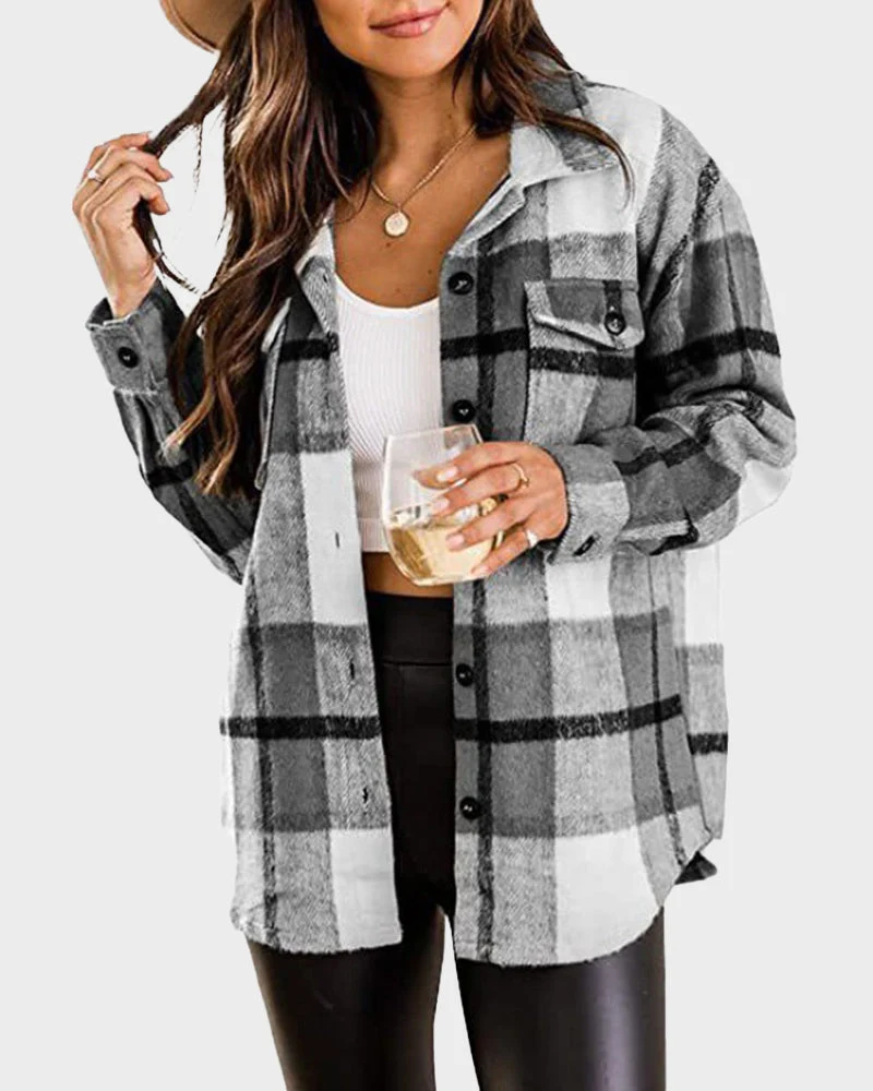 Casual Plaid Flannel Shirt Jacket - Image 7