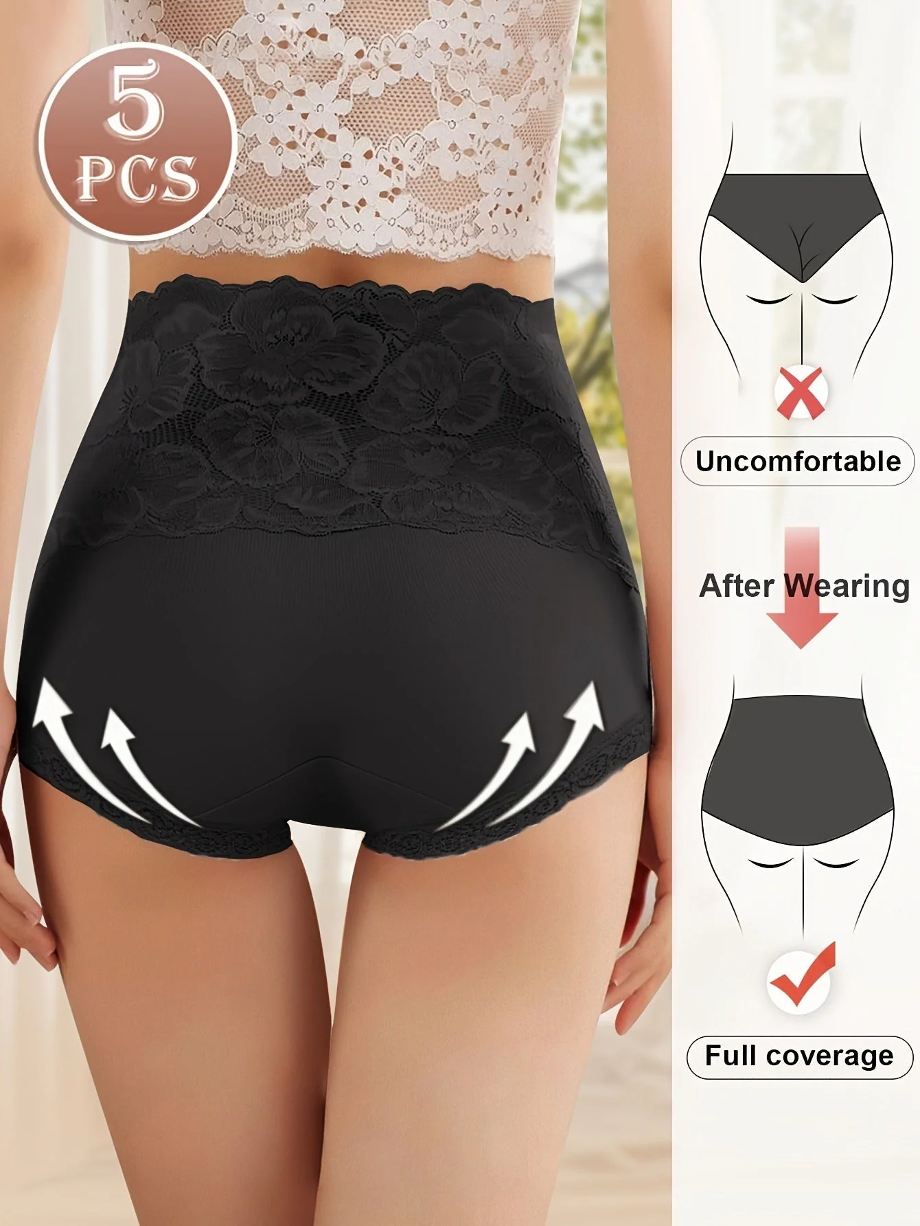 Comfy Everyday High-Waist Panties with Lace Trim, 5-Pack - Image 12