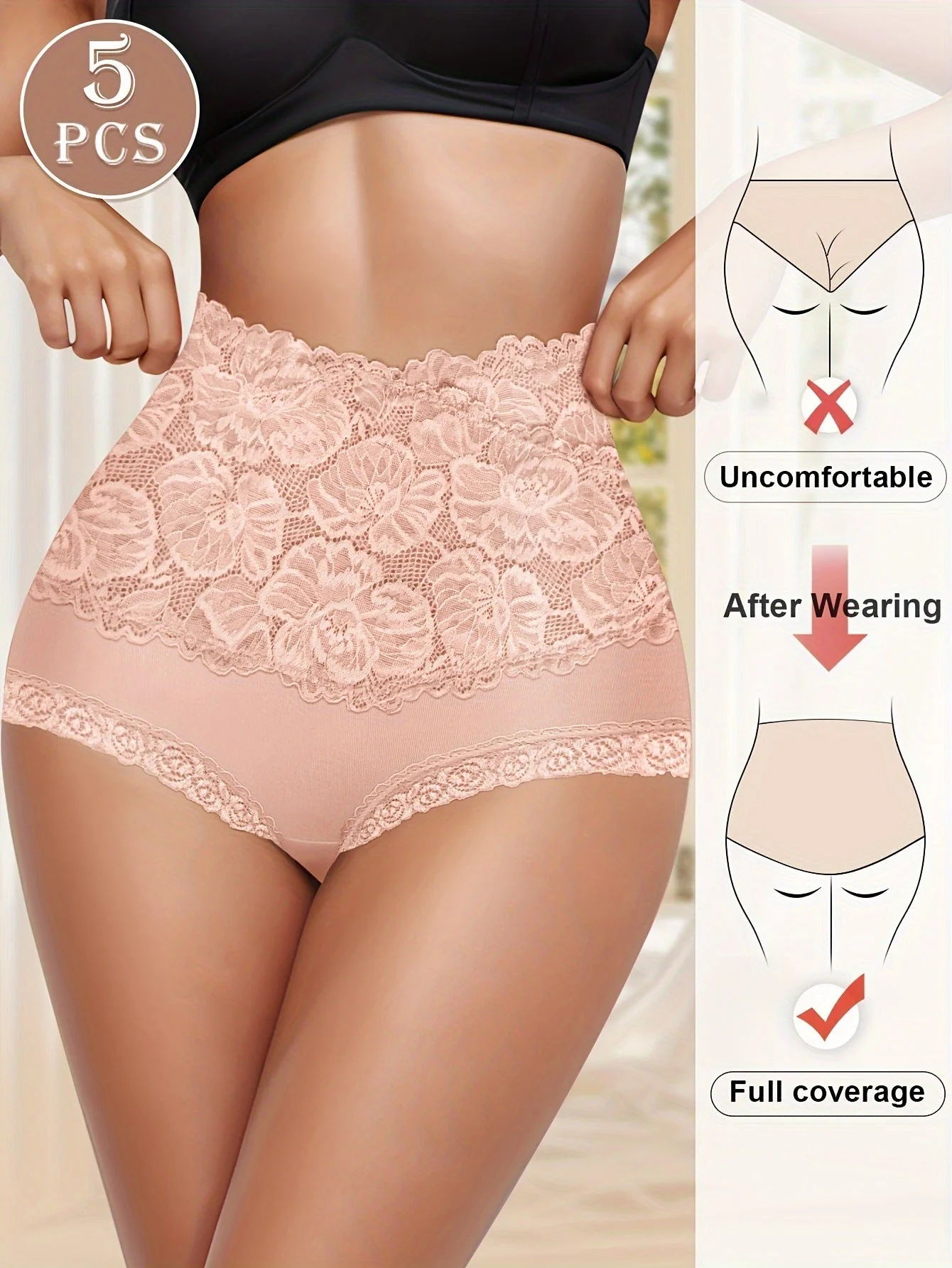 Comfy Everyday High-Waist Panties with Lace Trim, 5-Pack - Image 13