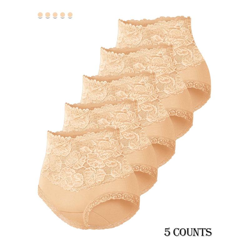 Comfy Everyday High-Waist Panties with Lace Trim, 5-Pack - Image 25