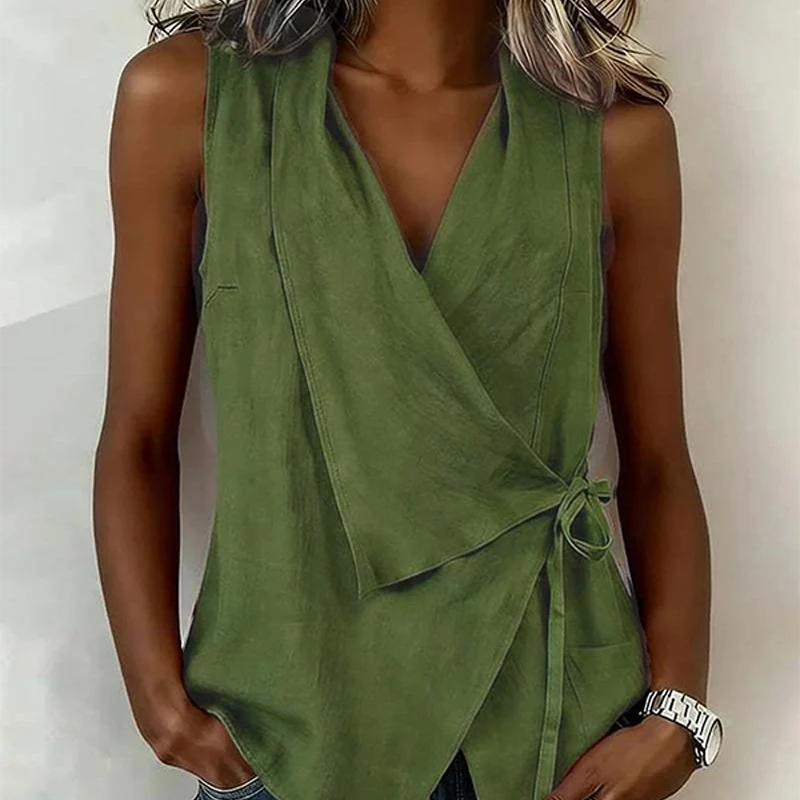Crisscross Tie Cotton Linen Solid Tank Top - Image 7