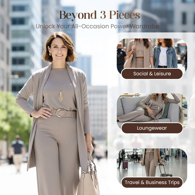 Elegant 3-Piece Set Including Long Cardigan, Top And Pants - Image 3