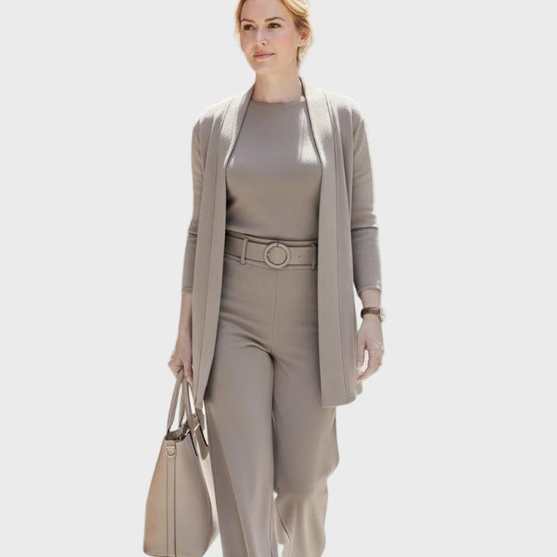 Elegant 3-Piece Set Including Long Cardigan, Top And Pants - Image 5