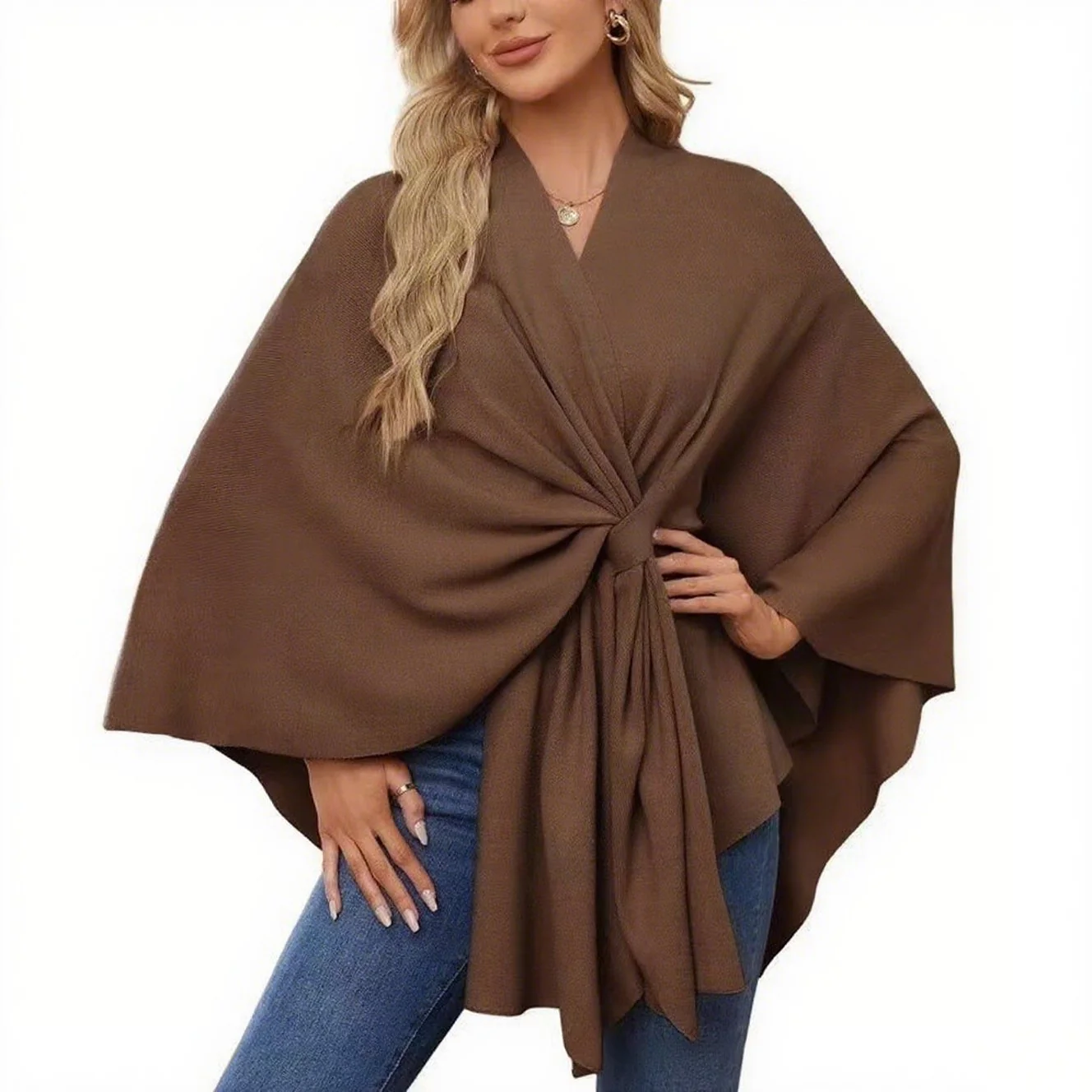 Elegant Shawl Wraps Soft Open Front Poncho Sweater - Image 7