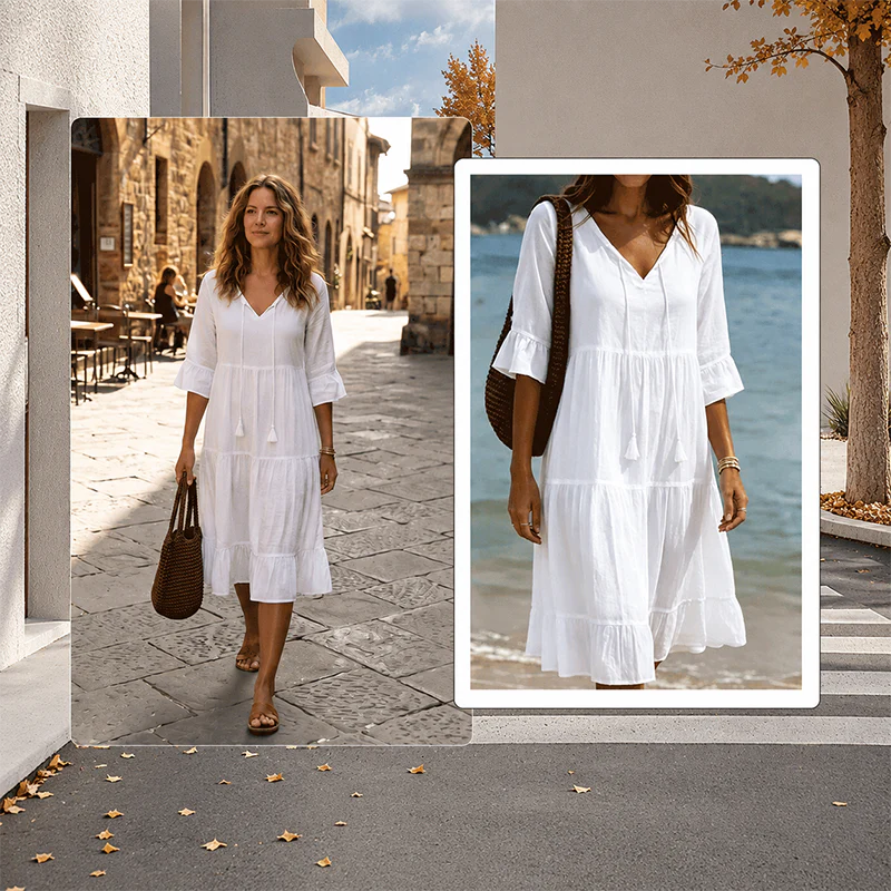 Flared Half Sleeve Tie Waist Dress