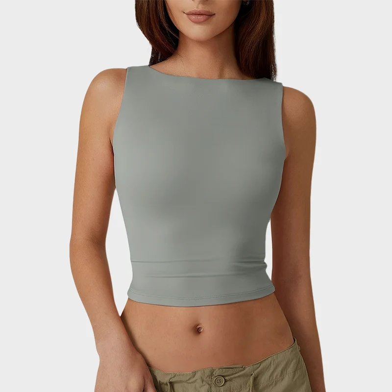 High Neck Open Back Crop Tank Y2K Sleeveless Tee - Image 12