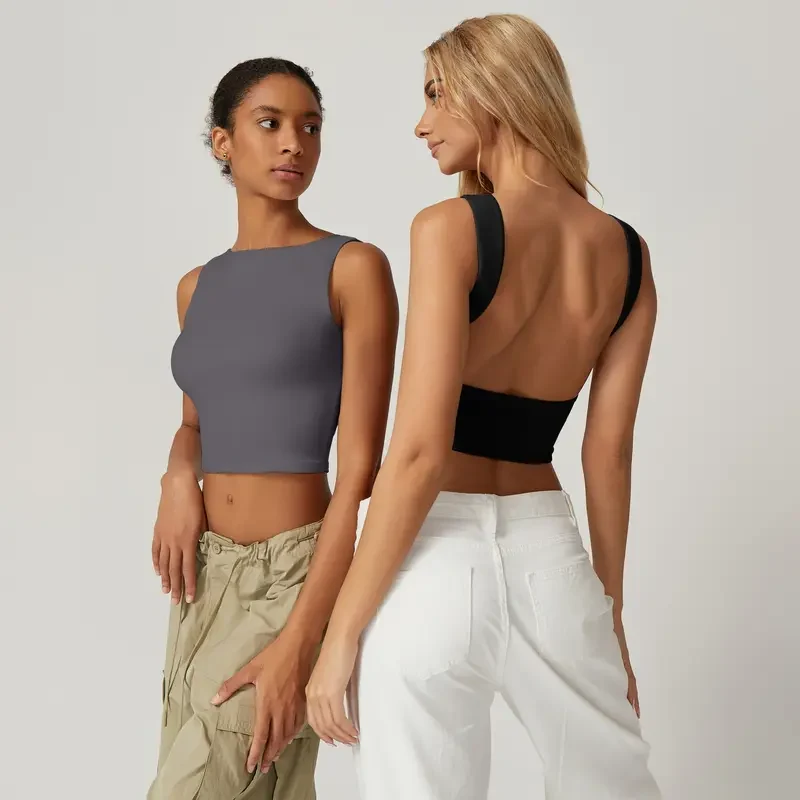High Neck Open Back Crop Tank Y2K Sleeveless Tee - Image 6