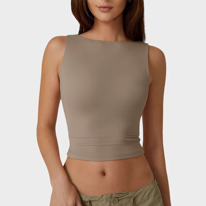 High Neck Open Back Crop Tank Y2K Sleeveless Tee - Image 8
