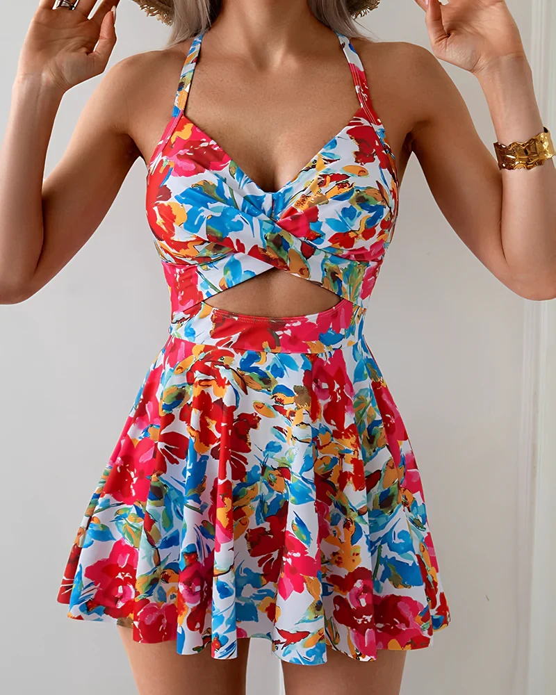 High Waist Cutout One Piece Tummy Control Swimdress - Image 2