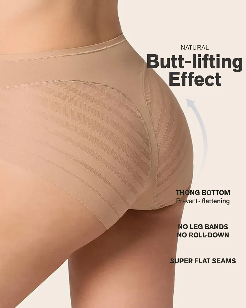 🔥Plus Size Up to 6XL 🔥 High Waisted Invisible Tummy Control Panties - Sheer Stripe Shapewear - Image 3