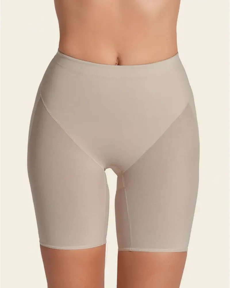 High-waisted shaping shorts with pleated center seam and elastic band - Image 7