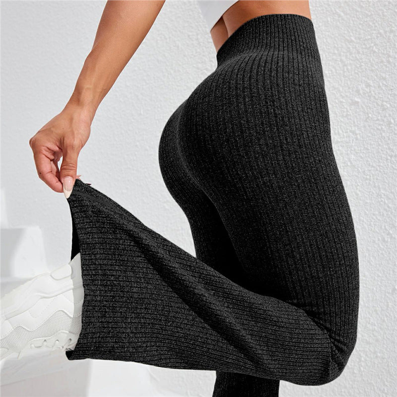 High Waisted Threaded Horn Yoga Pants, Hip Lifting Fitness Pants - Image 4