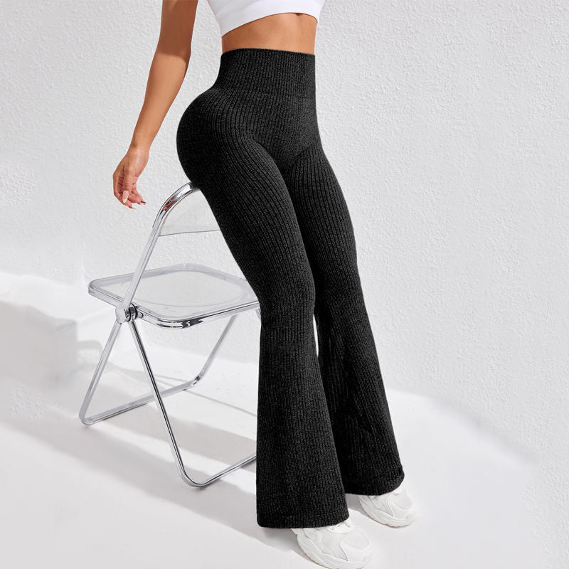 High Waisted Threaded Horn Yoga Pants, Hip Lifting Fitness Pants - Image 6
