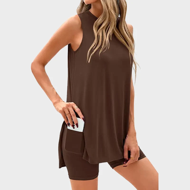 Sleeveless Top And Shorts Solid Color Set - Image 6