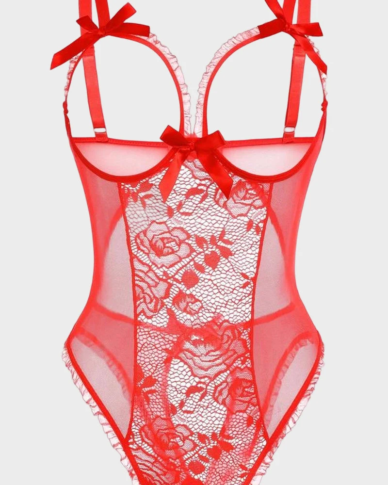 Crotchless Lace Mini Bodysuit - Image 5