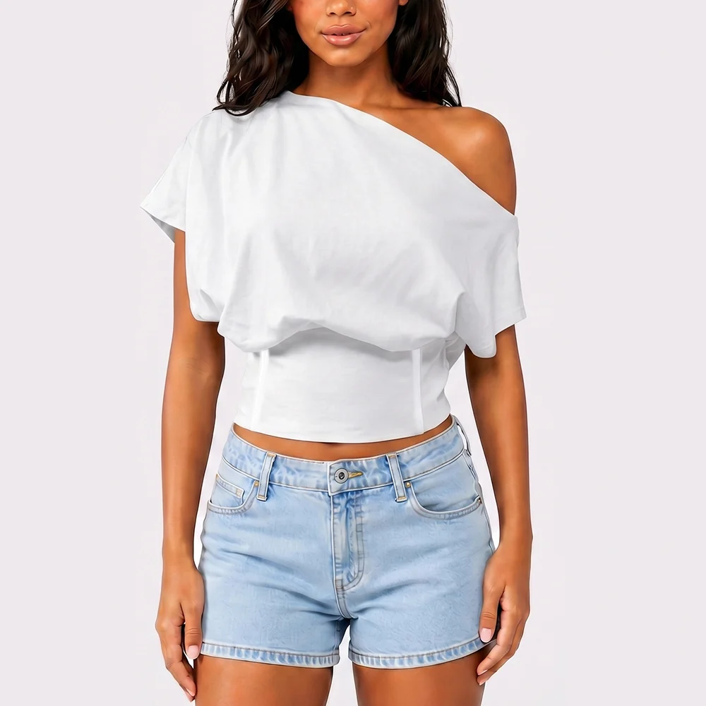 One Shoulder Casual Fashion Tee - Image 7