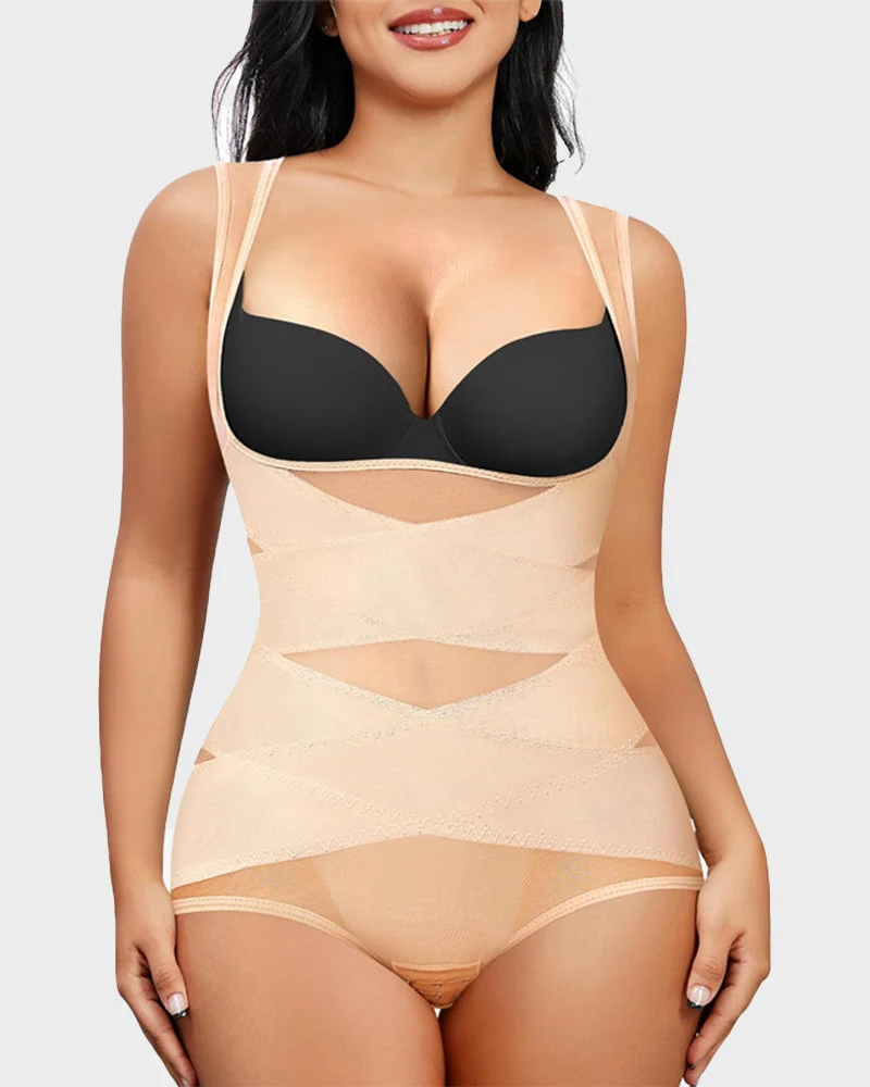 Open Bust Cross Compression Body Shaper - Image 12