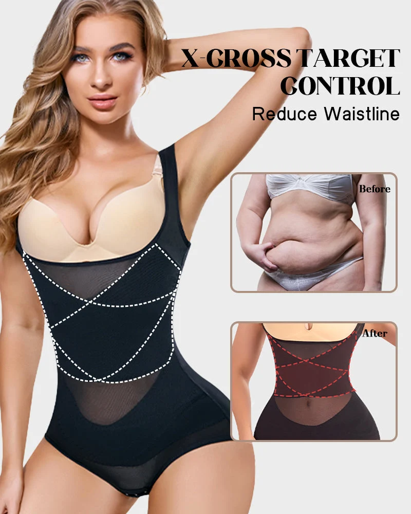 Open Bust Cross Compression Body Shaper - Image 9