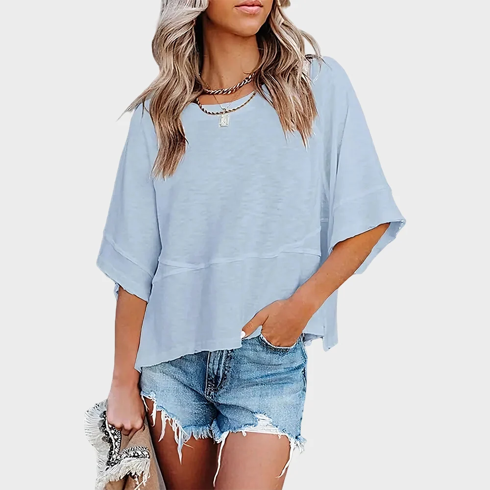 Panel Solid Color Flared Sleeve T-Shirt - Image 11