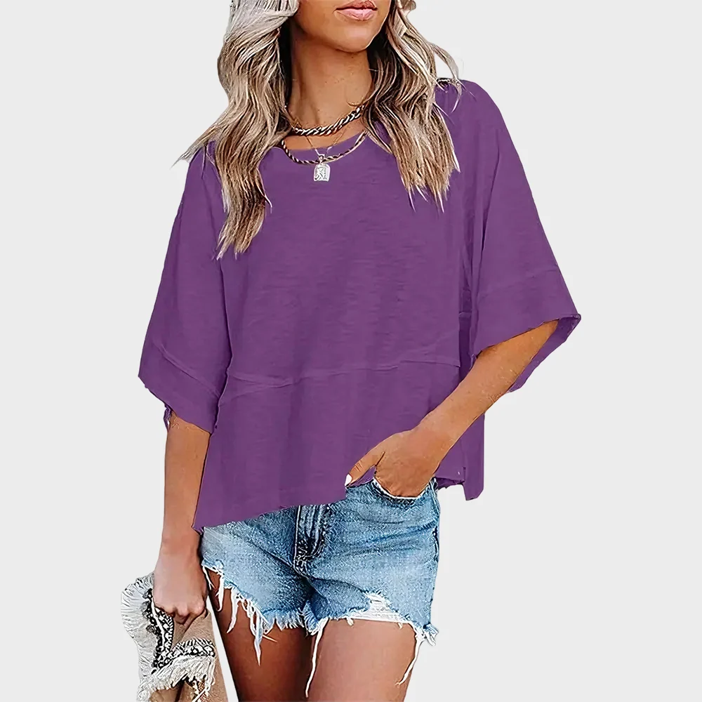 Panel Solid Color Flared Sleeve T-Shirt - Image 12