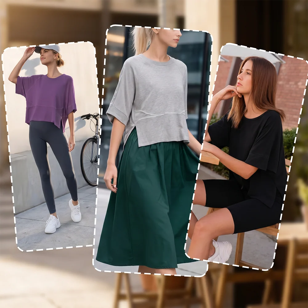 Panel Solid Color Flared Sleeve T-Shirt - Image 3