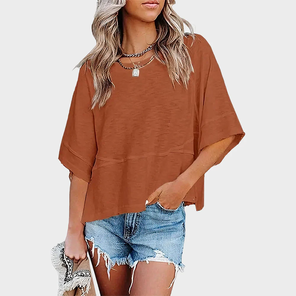 Panel Solid Color Flared Sleeve T-Shirt - Image 8
