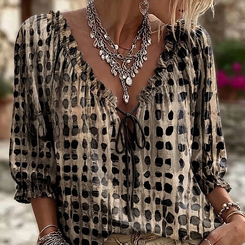 Polka Dot Lace Up Blouse - Image 10