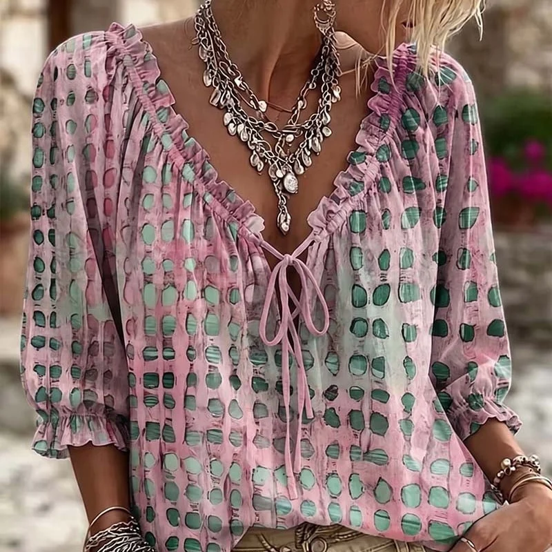 Polka Dot Lace Up Blouse - Image 11