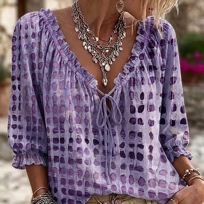 Polka Dot Lace Up Blouse - Image 12