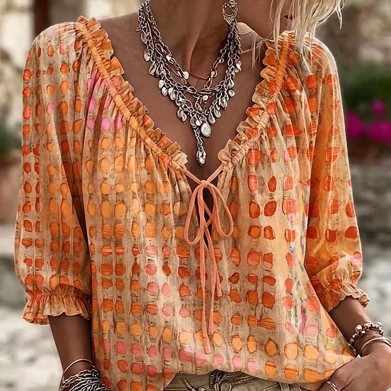 Polka Dot Lace Up Blouse - Image 14