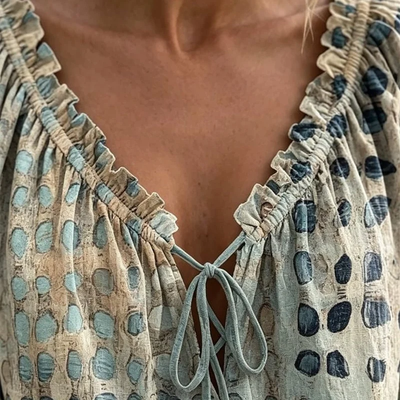 Polka Dot Lace Up Blouse - Image 5