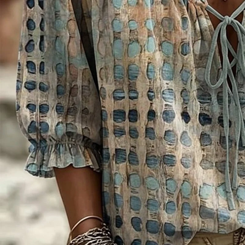 Polka Dot Lace Up Blouse - Image 6