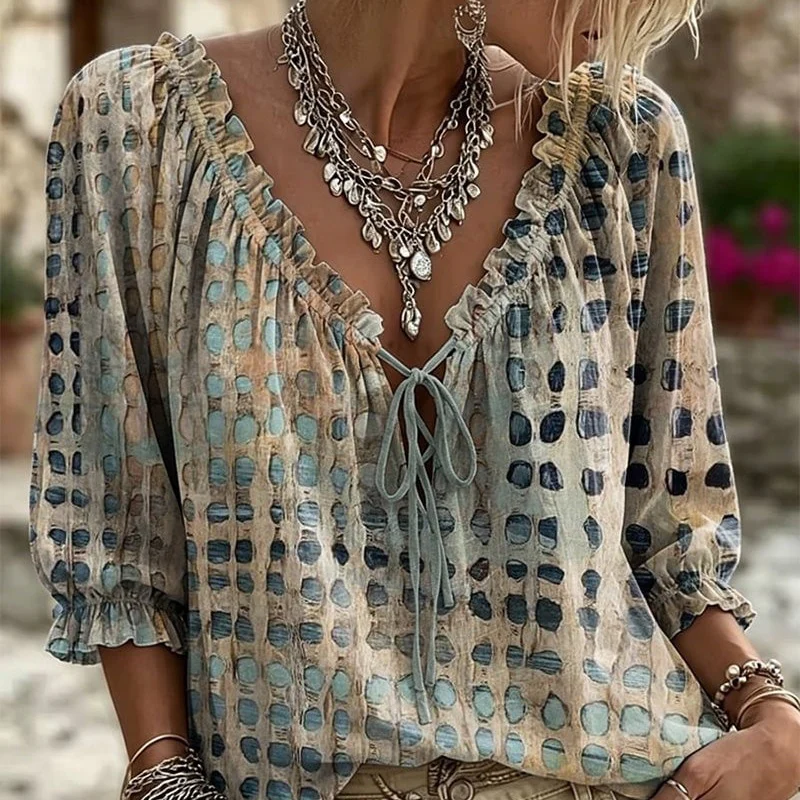Polka Dot Lace Up Blouse - Image 7