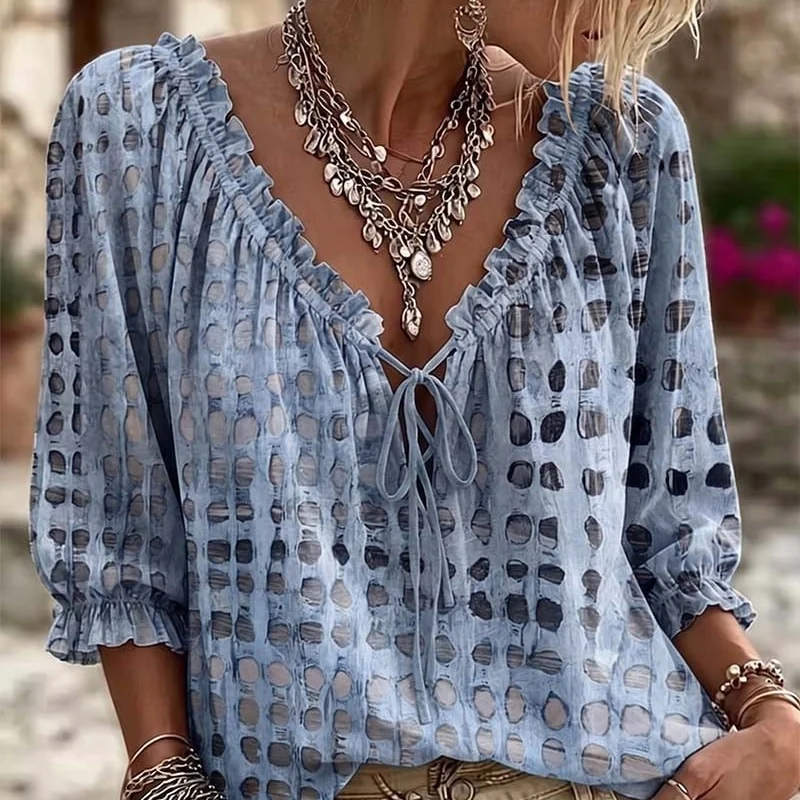 Polka Dot Lace Up Blouse - Image 8