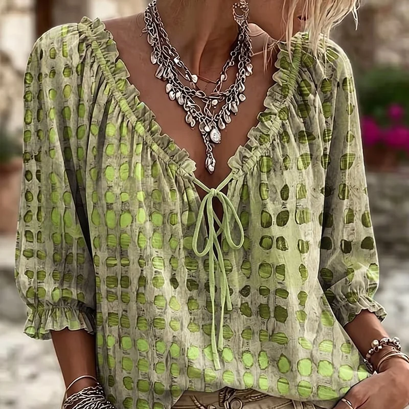 Polka Dot Lace Up Blouse - Image 9
